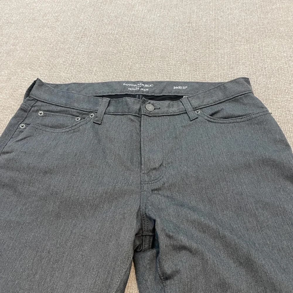 Banana Republic Travel Jean Jeans Mens 34x32 Gray Dark Wash Slim Straight Denim